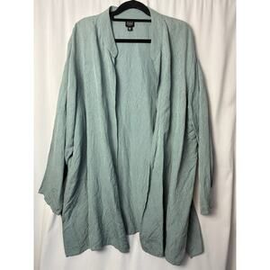 Eileen Fisher Silk Linen Open Cardigan Womens 3X Blue Duster Long Luxury